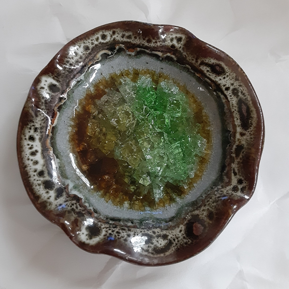 Fused glass Pottery trinket dish